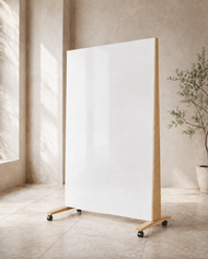 Angled White Glass Mobile Board – Wood Finish Frame